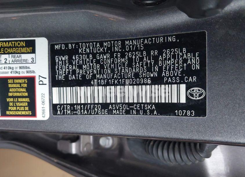 Photo 9 of 2015 Toyota Camry SE (VIN 4T1BF1FK1FU020986)
