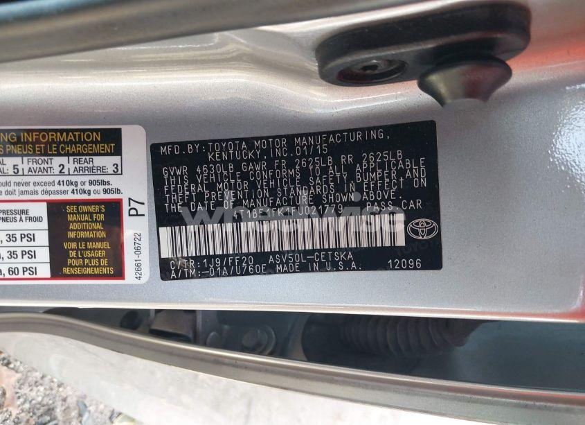 Photo 9 of 2015 Toyota Camry SE (VIN 4T1BF1FK1FU021779)