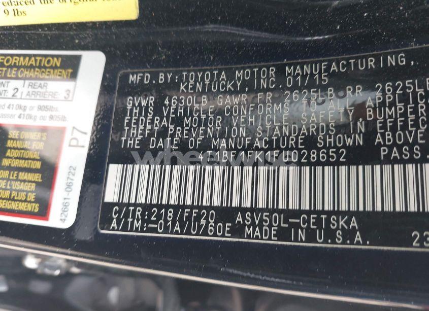 Photo 9 of 2015 Toyota Camry SE (VIN 4T1BF1FK1FU028652)