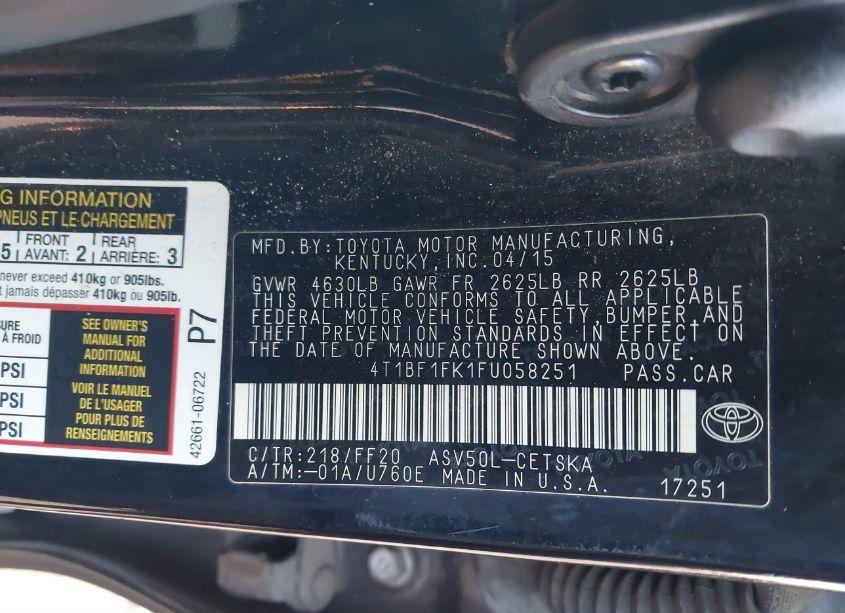 Photo 9 of 2015 Toyota Camry SE (VIN 4T1BF1FK1FU058251)