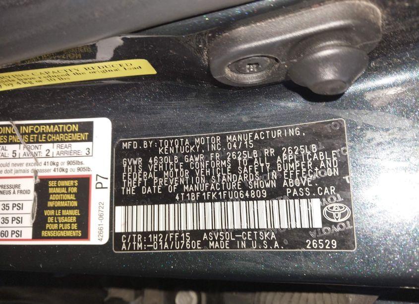 Photo 9 of 2015 Toyota Camry SE (VIN 4T1BF1FK1FU064809)