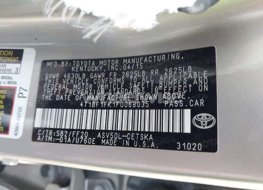 Photo 9 of 2015 Toyota Camry SE (VIN 4T1BF1FK1FU068035)