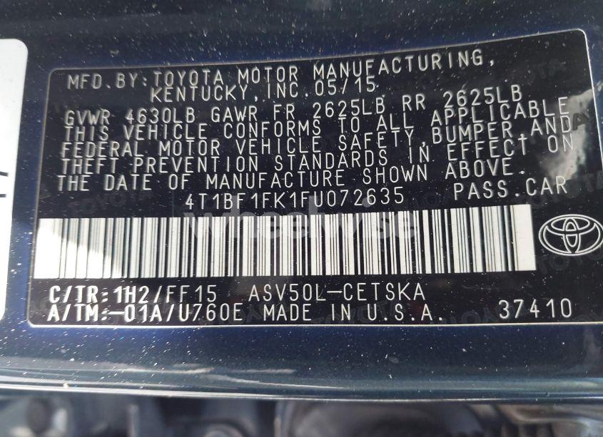 Photo 9 of 2015 Toyota Camry SE (VIN 4T1BF1FK1FU072635)