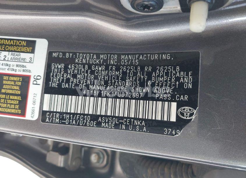 Photo 9 of 2015 Toyota Camry LE/SE/XLE/XSE (VIN 4T1BF1FK1FU072697)