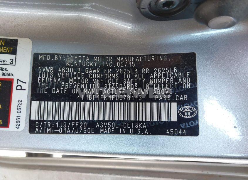 Photo 9 of 2015 Toyota Camry SE (VIN 4T1BF1FK1FU078113)