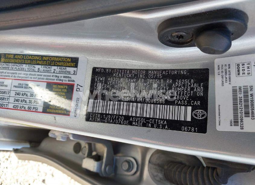 Photo 9 of 2015 Toyota Camry SE (VIN 4T1BF1FK1FU086566)