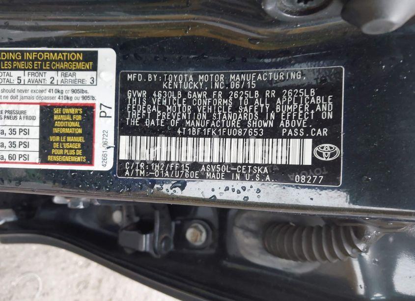 Photo 9 of 2015 Toyota Camry SE (VIN 4T1BF1FK1FU087653)