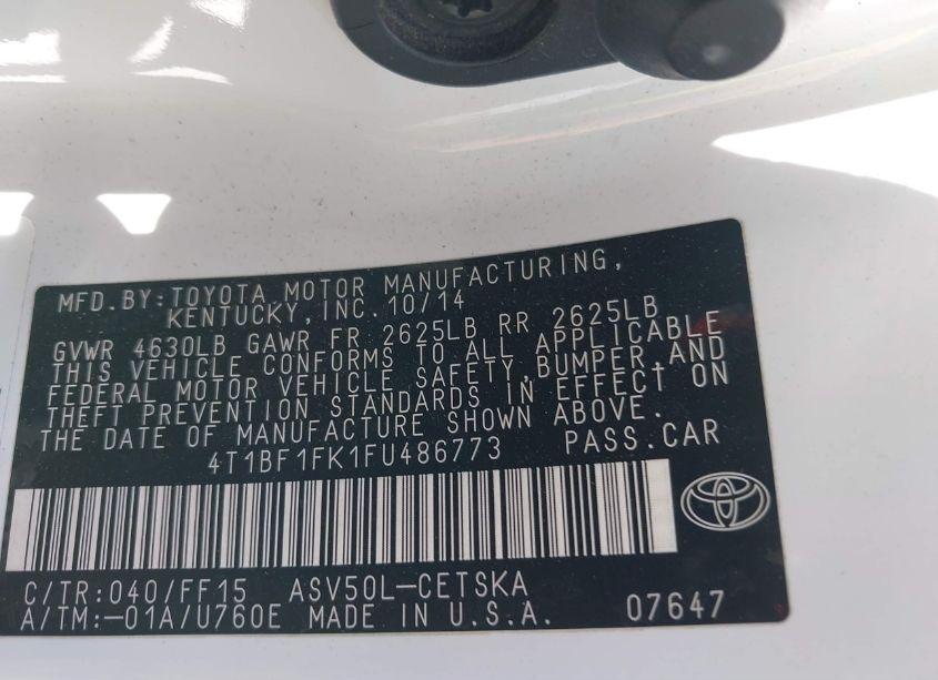 Photo 9 of 2015 Toyota Camry SE (VIN 4T1BF1FK1FU486773)