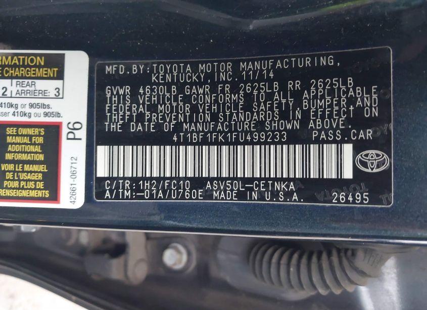 Photo 9 of 2015 Toyota Camry LE (VIN 4T1BF1FK1FU499233)