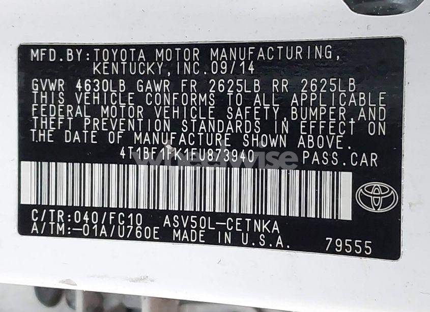 Photo 9 of 2015 Toyota Camry LE (VIN 4T1BF1FK1FU873940)