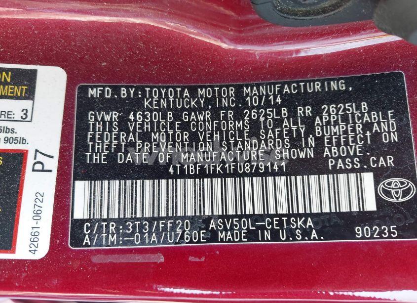 Photo 9 of 2015 Toyota Camry SE (VIN 4T1BF1FK1FU879141)