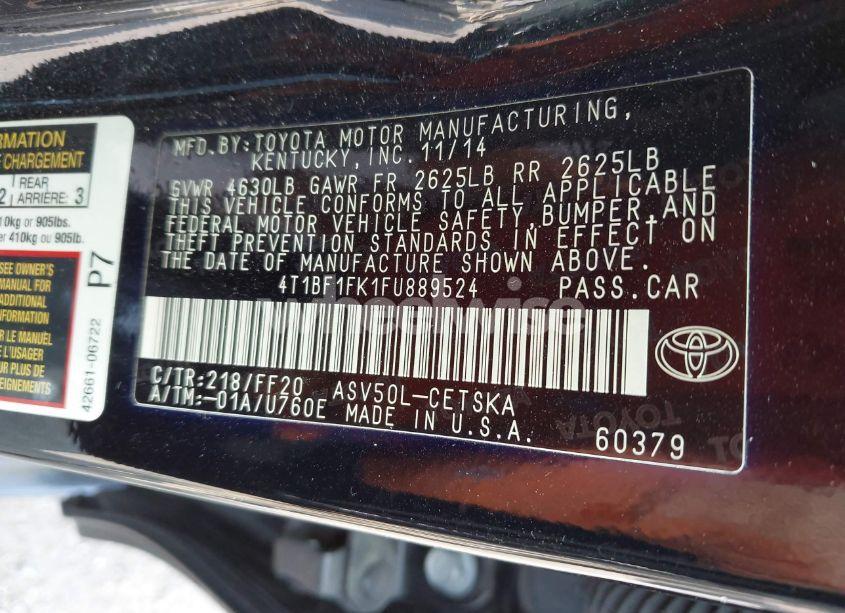 Photo 9 of 2015 Toyota Camry SE (VIN 4T1BF1FK1FU889524)