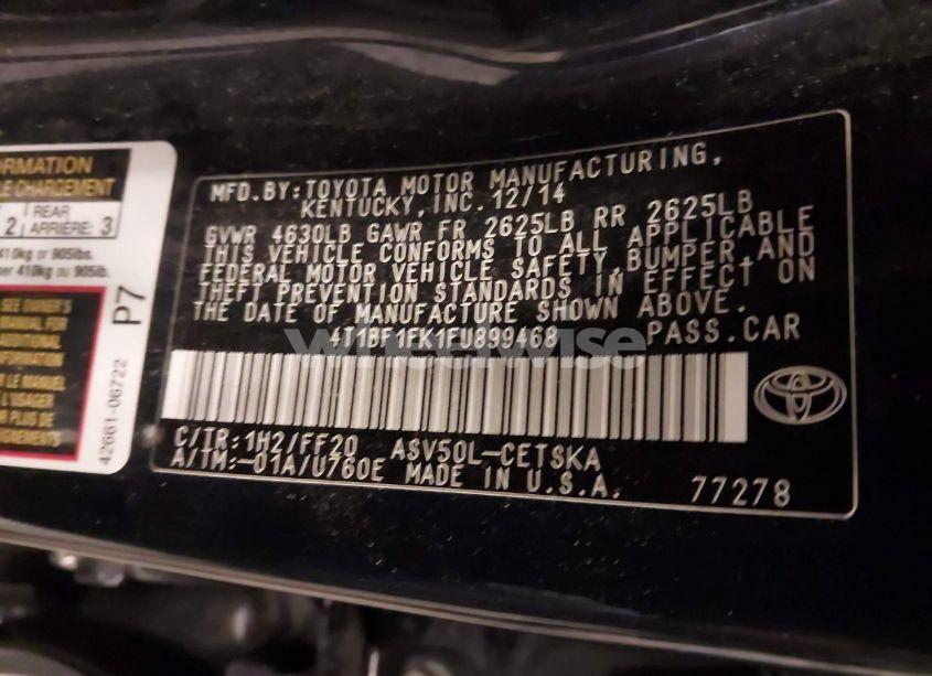 Photo 9 of 2015 Toyota Camry SE (VIN 4T1BF1FK1FU899468)