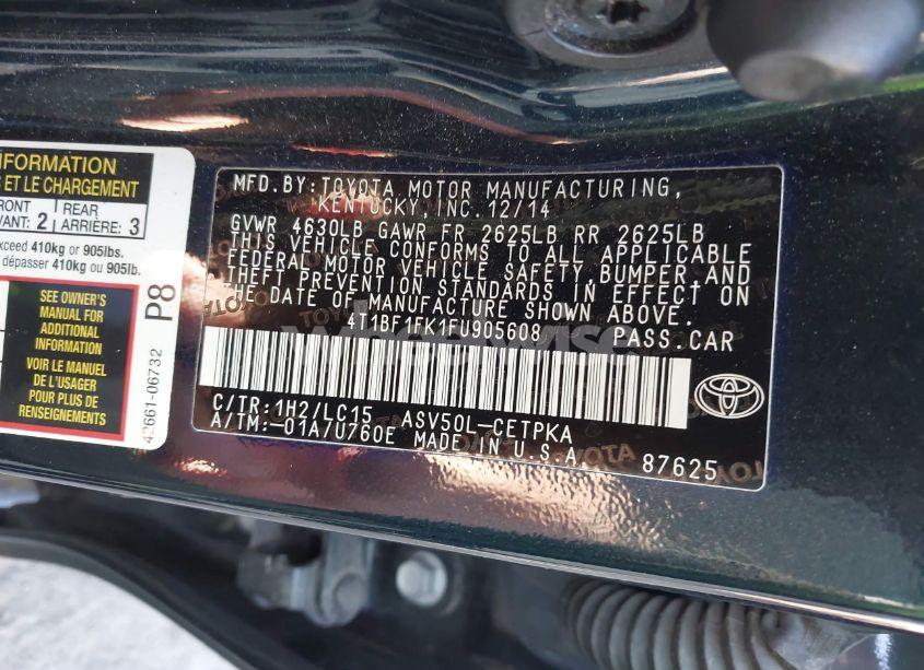Photo 9 of 2015 Toyota Camry XSE (VIN 4T1BF1FK1FU905608)