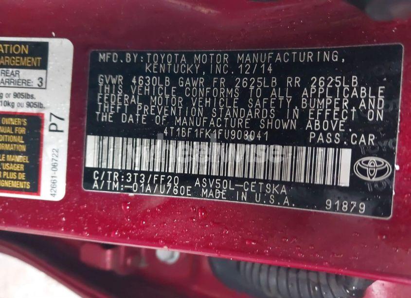 Photo 9 of 2015 Toyota Camry SE (VIN 4T1BF1FK1FU908041)