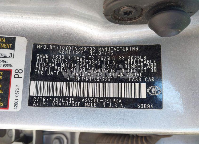 Photo 9 of 2015 Toyota Camry XSE (VIN 4T1BF1FK1FU919265)