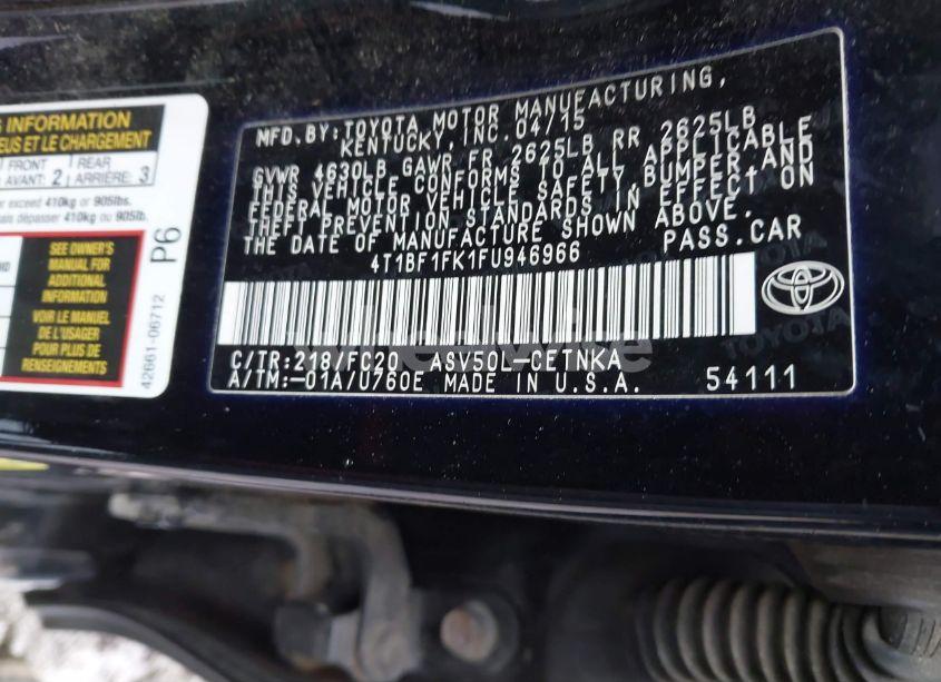 Photo 9 of 2015 Toyota Camry LE (VIN 4T1BF1FK1FU946966)