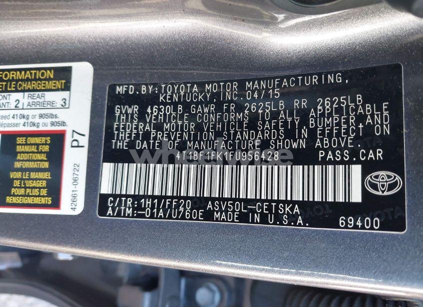 Photo 9 of 2015 Toyota Camry SE (VIN 4T1BF1FK1FU956428)