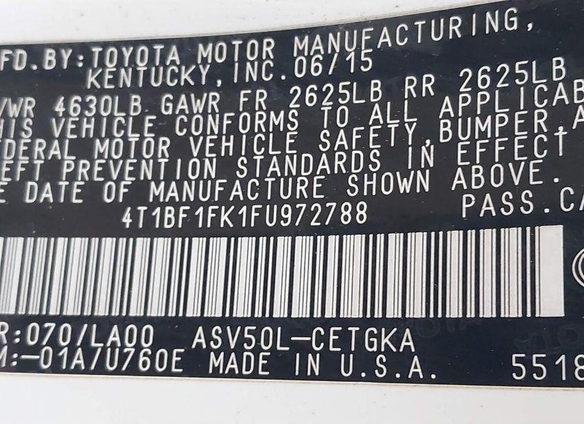 Photo 9 of 2015 Toyota Camry XLE (VIN 4T1BF1FK1FU972788)