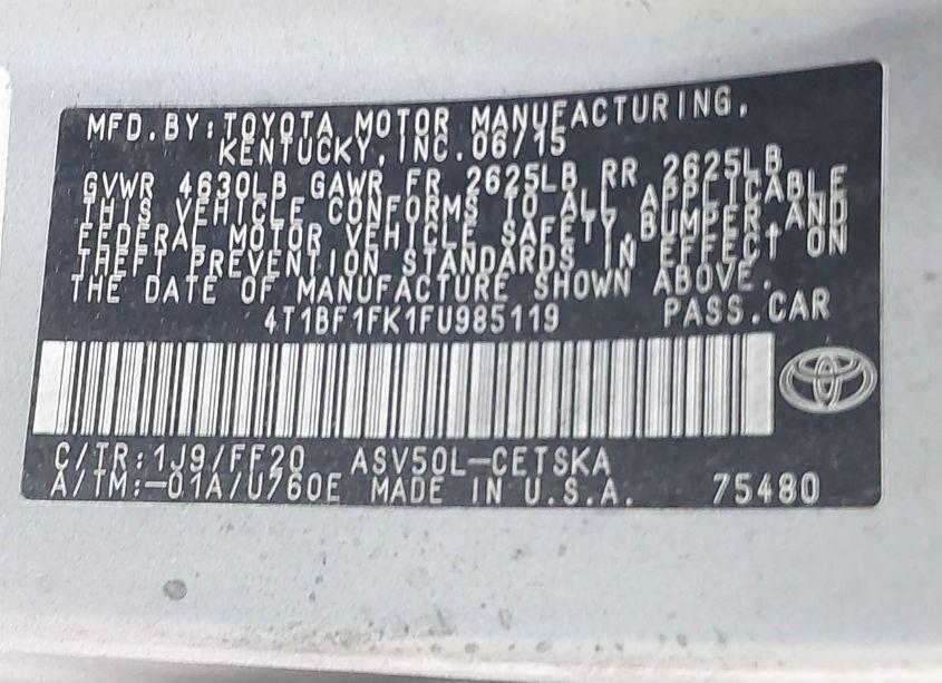 Photo 9 of 2015 Toyota Camry SE (VIN 4T1BF1FK1FU985119)