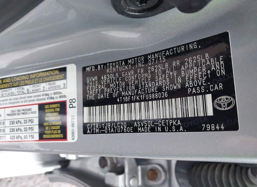 Photo 9 of 2015 Toyota Camry XSE (VIN 4T1BF1FK1FU988036)