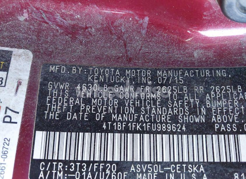 Photo 9 of 2015 Toyota Camry SE (VIN 4T1BF1FK1FU989624)