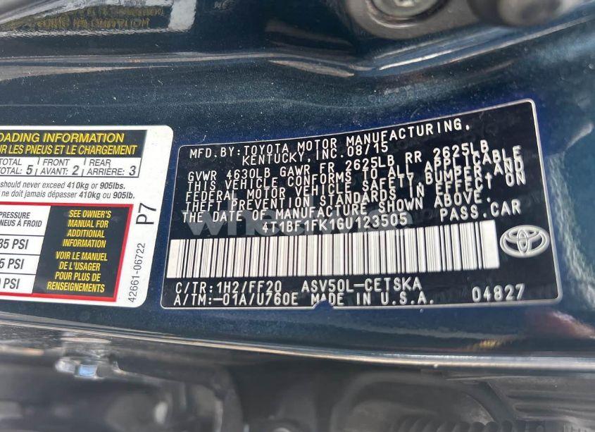 Photo 9 of 2016 Toyota Camry LE/XLE/SE/XSE (VIN 4T1BF1FK1GU123505)