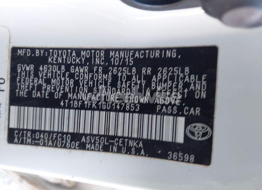 Photo 9 of 2016 Toyota Camry LE (VIN 4T1BF1FK1GU147853)