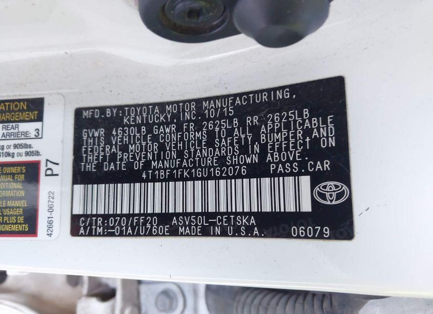 Photo 9 of 2016 Toyota Camry SE (VIN 4T1BF1FK1GU162076)