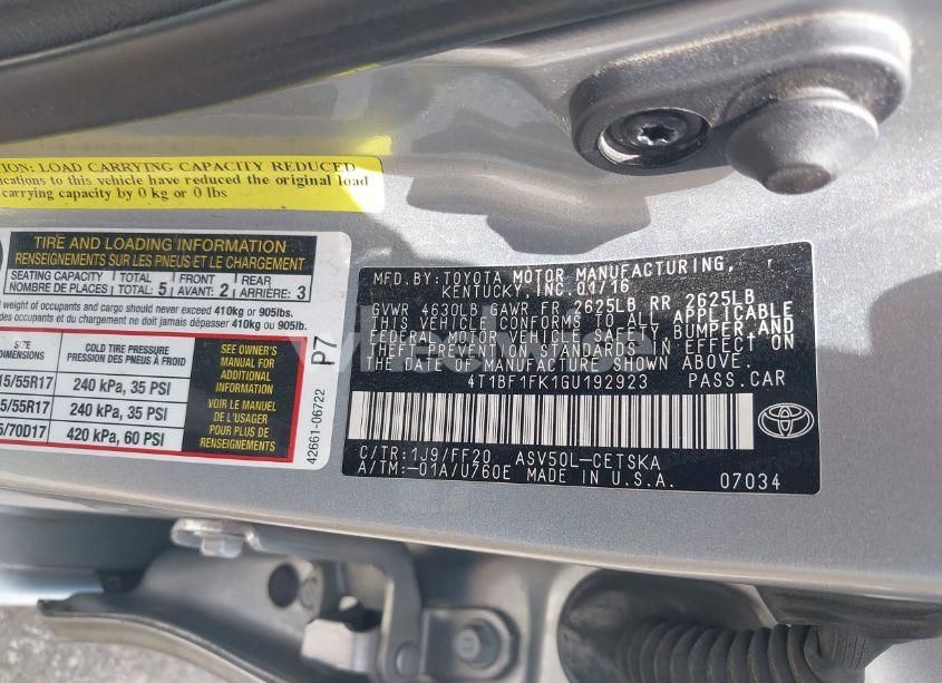 Photo 9 of 2016 Toyota Camry SE (VIN 4T1BF1FK1GU192923)