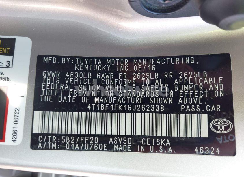 Photo 8 of 2016 Toyota Camry SE (VIN 4T1BF1FK1GU262338)