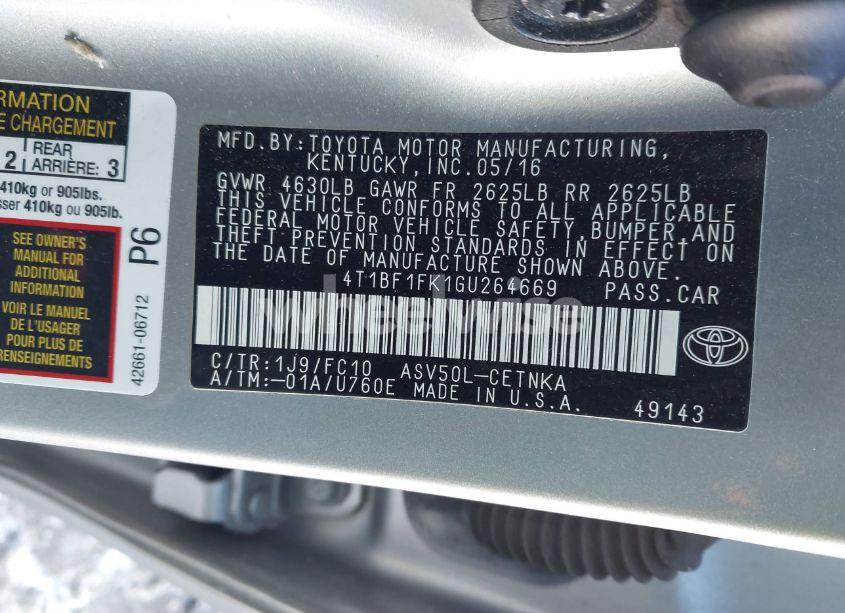 Photo 9 of 2016 Toyota Camry LE (VIN 4T1BF1FK1GU264669)