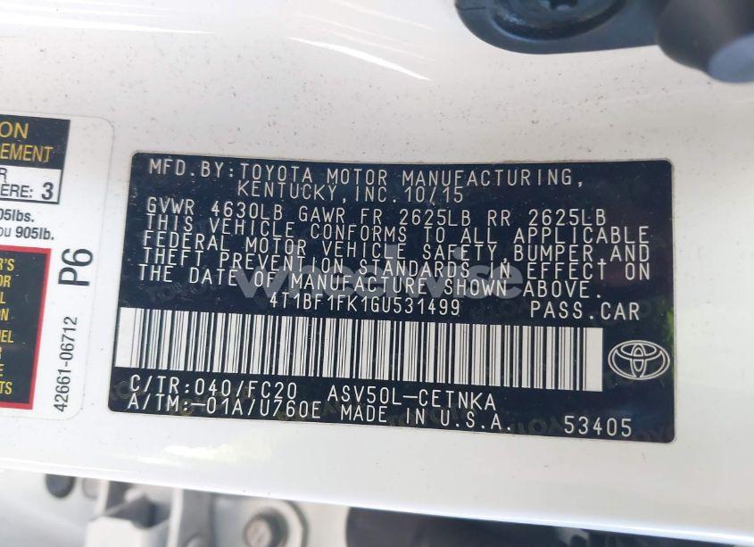 Photo 9 of 2016 Toyota Camry LE (VIN 4T1BF1FK1GU531499)