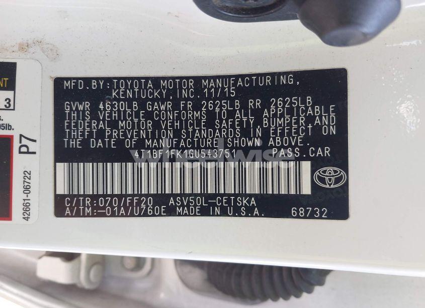 Photo 9 of 2016 Toyota Camry SE (VIN 4T1BF1FK1GU543751)