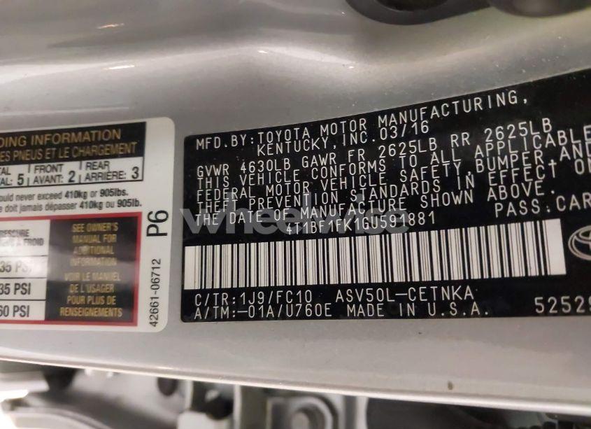 Photo 9 of 2016 Toyota Camry LE (VIN 4T1BF1FK1GU591881)