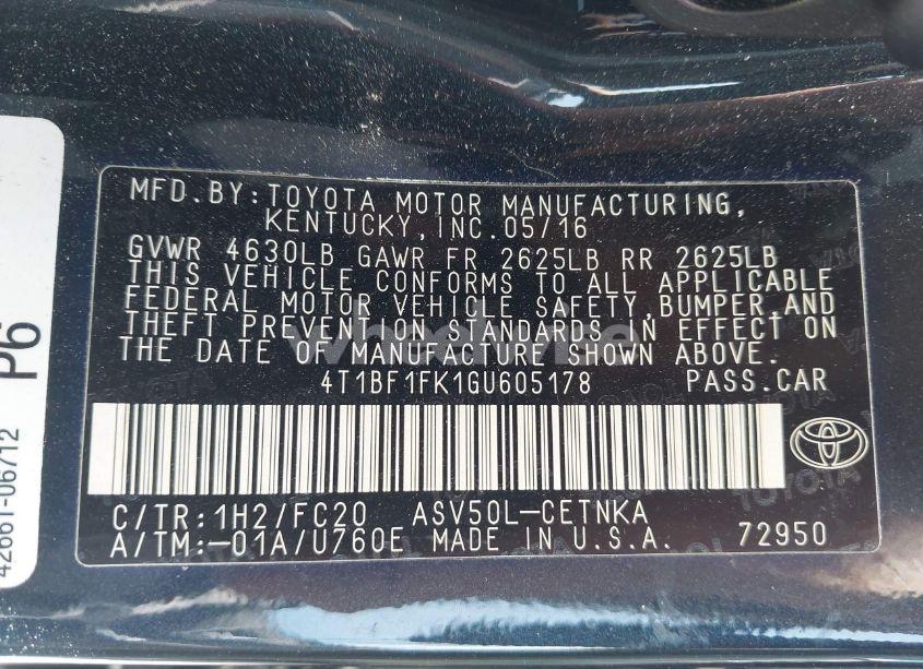 Photo 9 of 2016 Toyota Camry LE (VIN 4T1BF1FK1GU605178)