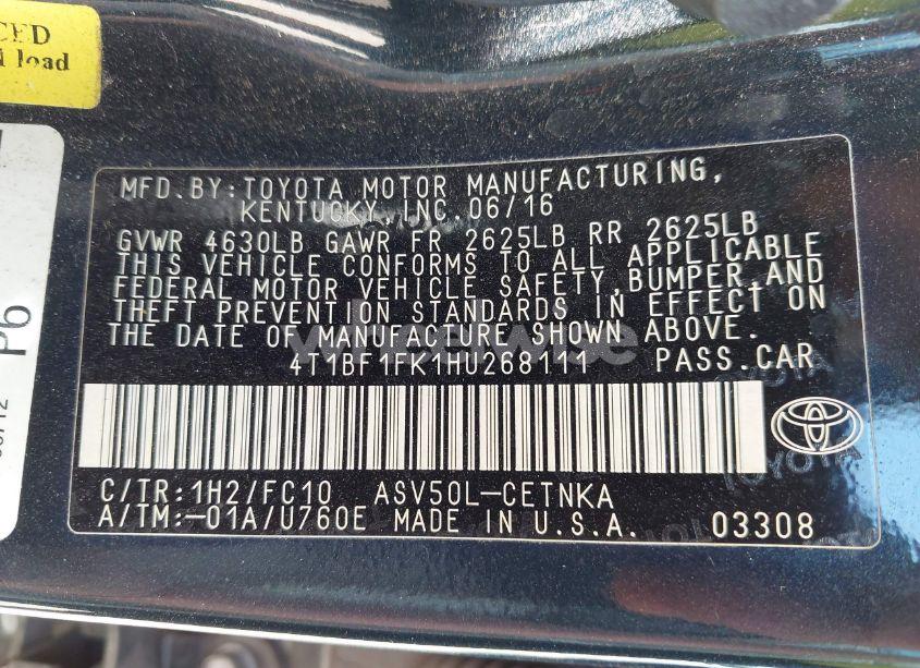 Photo 9 of 2017 Toyota Camry LE (VIN 4T1BF1FK1HU268111)