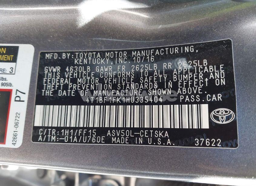 Photo 9 of 2017 Toyota Camry SE (VIN 4T1BF1FK1HU335404)