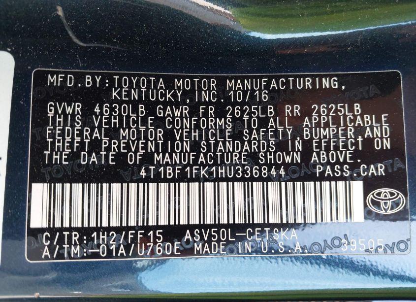 Photo 9 of 2017 Toyota Camry SE (VIN 4T1BF1FK1HU336844)