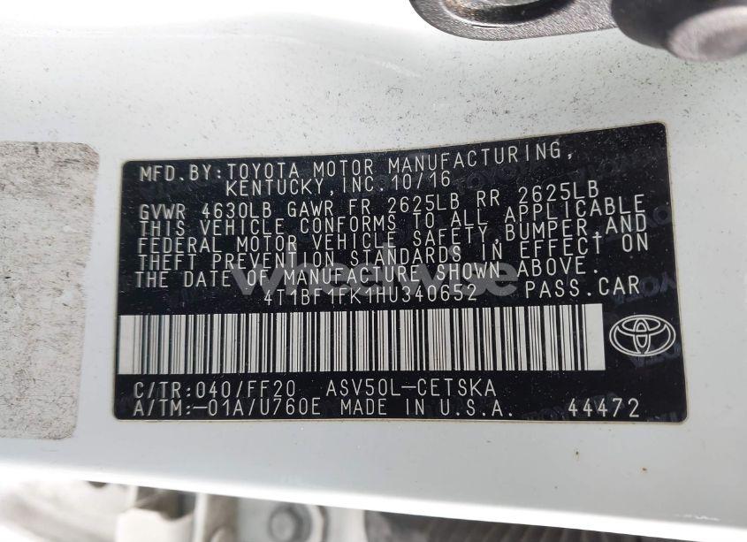 Photo 9 of 2017 Toyota Camry SE (VIN 4T1BF1FK1HU340652)