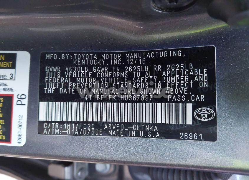 Photo 9 of 2017 Toyota Camry LE (VIN 4T1BF1FK1HU367897)