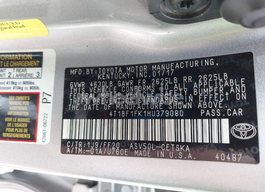 Photo 9 of 2017 Toyota Camry SE (VIN 4T1BF1FK1HU379080)