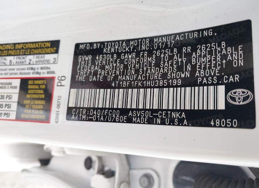 Photo 9 of 2017 Toyota Camry LE (VIN 4T1BF1FK1HU385199)