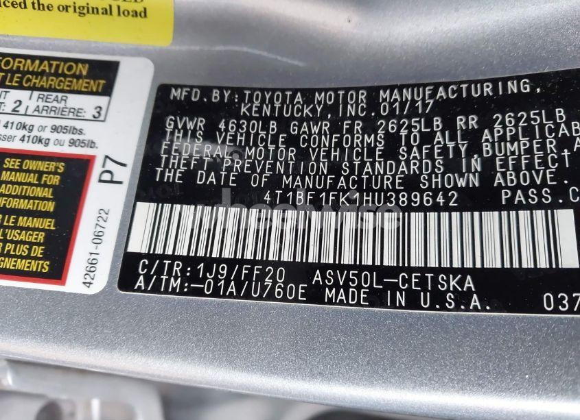 Photo 9 of 2017 Toyota Camry SE (VIN 4T1BF1FK1HU389642)