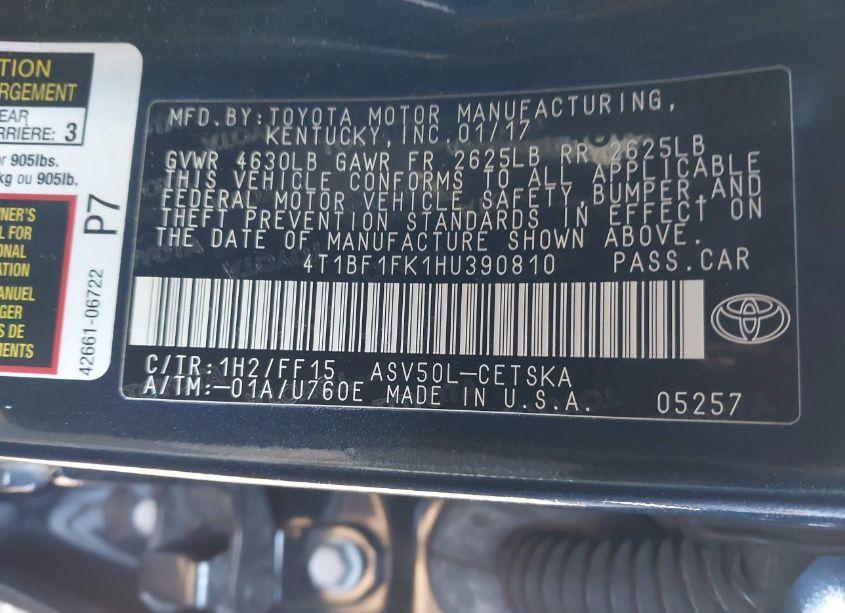 Photo 9 of 2017 Toyota Camry SE (VIN 4T1BF1FK1HU390810)