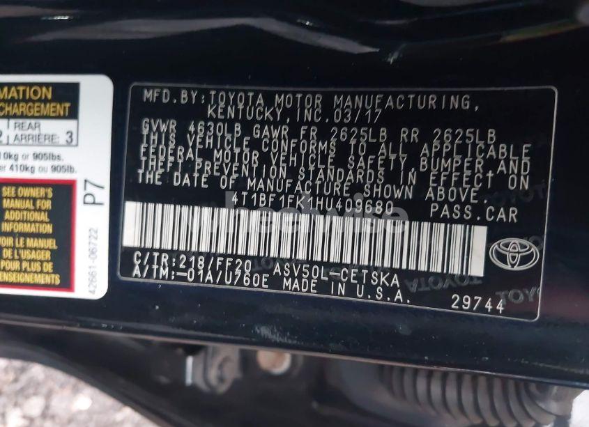 Photo 9 of 2017 Toyota Camry SE (VIN 4T1BF1FK1HU409680)