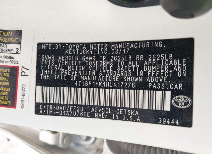 Photo 9 of 2017 Toyota Camry SE (VIN 4T1BF1FK1HU417276)