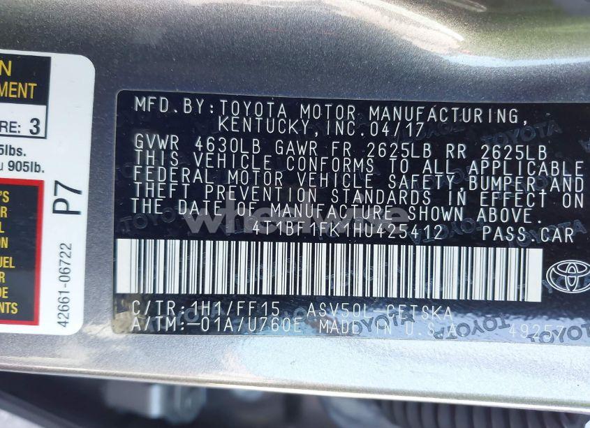 Photo 9 of 2017 Toyota Camry SE (VIN 4T1BF1FK1HU425412)