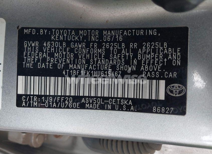 Photo 9 of 2017 Toyota Camry SE (VIN 4T1BF1FK1HU615467)