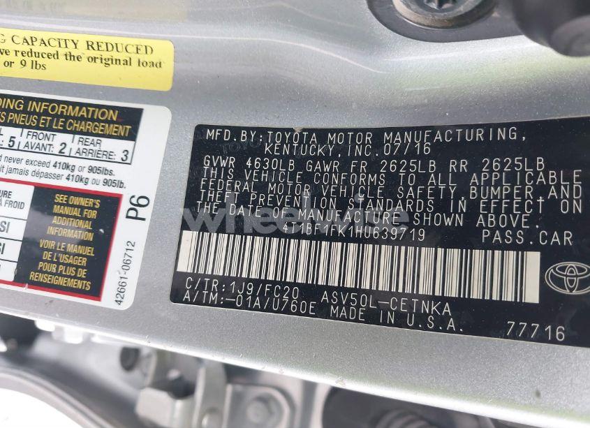 Photo 9 of 2017 Toyota Camry LE (VIN 4T1BF1FK1HU639719)